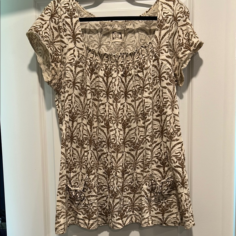 Brown and Cream Patterned Women's Top